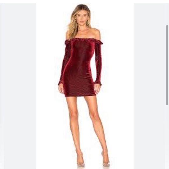 REVOLVE ABOUT US Danielle Red Velvet Off Shoulder Ribbed Bodycon Mini Dress M - Picture 5 of 14